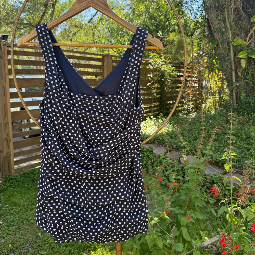 Y2K Heart Polka Dot Ruched Top – Retro Pinup Style - Size M